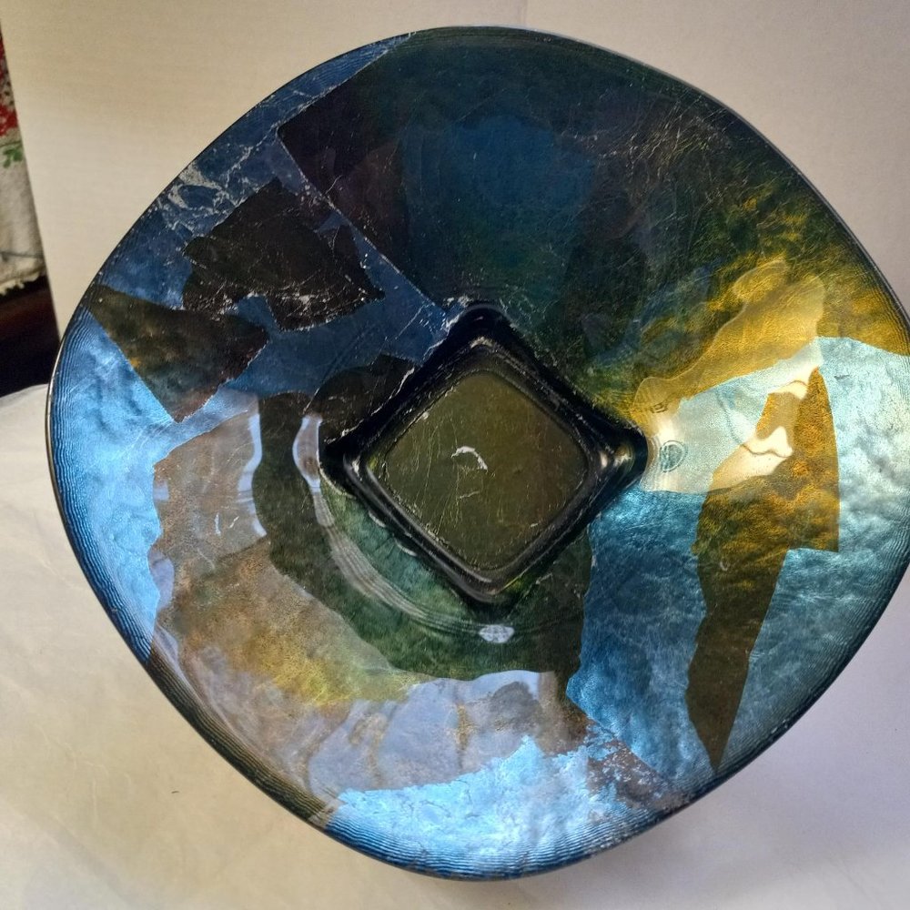 Vintage Metal Foil Art Glass Bowl